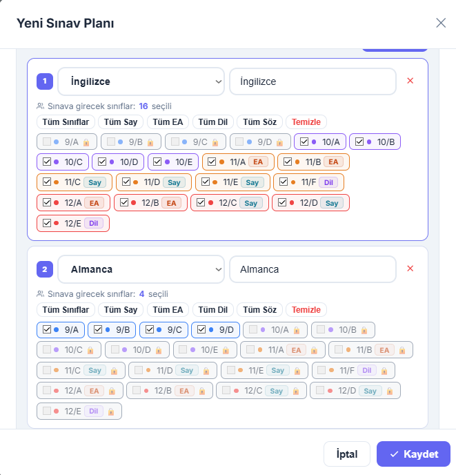 Sınav Planı Oluşturma